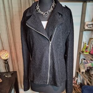 Torrid Vintage Black Lace-Textured Moto Jacket #0046